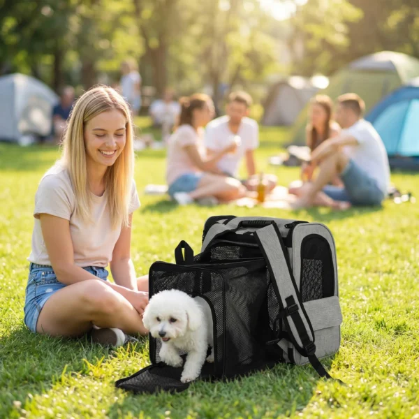 Uitbreidbare Hondenbox Transportbox Voor Honden Met 5 Zakken Reflecterende Streep Voor Honden Tot 10 Kg 33,5x28x42cm Lichtgrijs