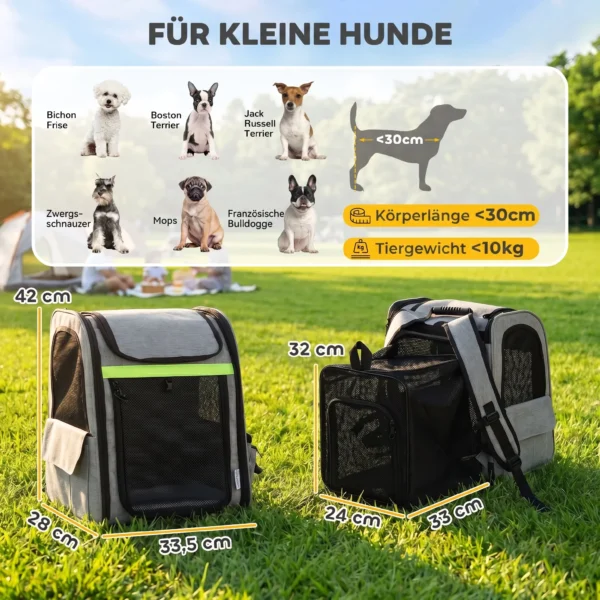 Uitbreidbare Hondenbox Transportbox Voor Honden Met 5 Zakken Reflecterende Streep Voor Honden Tot 10 Kg 33,5x28x42cm Lichtgrijs