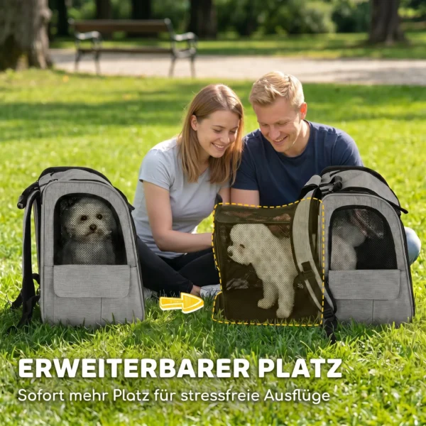 Uitbreidbare Hondenbox Transportbox Voor Honden Met 5 Zakken Reflecterende Streep Voor Honden Tot 10 Kg 33,5x28x42cm Lichtgrijs