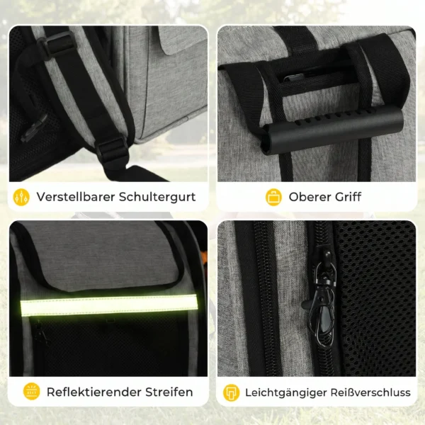 Uitbreidbare Hondenbox Transportbox Voor Honden Met 5 Zakken Reflecterende Streep Voor Honden Tot 10 Kg 33,5x28x42cm Lichtgrijs