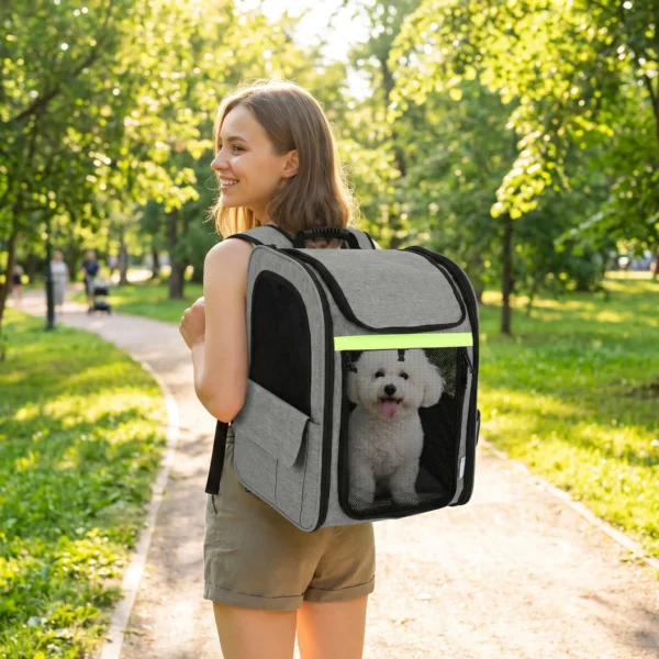Uitbreidbare Hondenbox Transportbox Voor Honden Met 5 Zakken Reflecterende Streep Voor Honden Tot 10 Kg 33,5x28x42cm Lichtgrijs