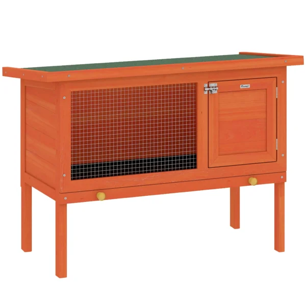 Verhoogd Konijnenhok Van Hout Met Opklapbaar Bitumendak En Uitschuifbare Lade 90x45x65 Cm Oranje