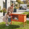 Verhoogd Konijnenhok Van Hout Met Opklapbaar Bitumendak En Uitschuifbare Lade 90x45x65 Cm Oranje