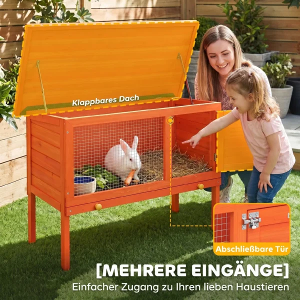 Verhoogd Konijnenhok Van Hout Met Opklapbaar Bitumendak En Uitschuifbare Lade 90x45x65 Cm Oranje