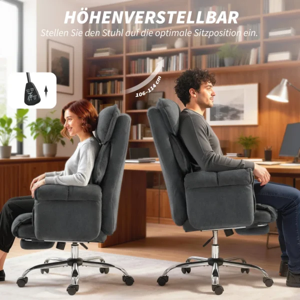 Verstelbare Bureaustoel Met Lendensteun, Voetensteun, Sneeuwvlokkenvilt, 80 X 80 X 106 114 Cm Donkergrijs