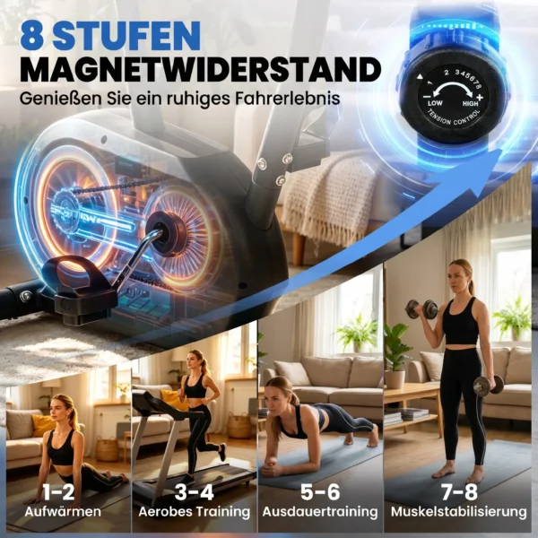 Verstelbare Hometrainer Fiets Met APP, Magnetische Weerstand, LCD Monitor, Hartslagsensoren, Mobiele Telefoonhouder