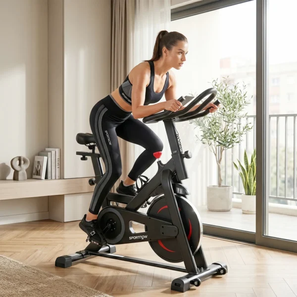Verstelbare Hometrainer Fiets Met APP, Magnetische Weerstand, LCD Monitor, Verstelbaar Stuur, Telefoonhouder