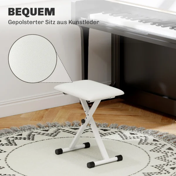Verstelbare Opvouwbare X vormige Pianokruk Met Kunstleren Kussen 39 X 29 X 37 47 Cm Wit