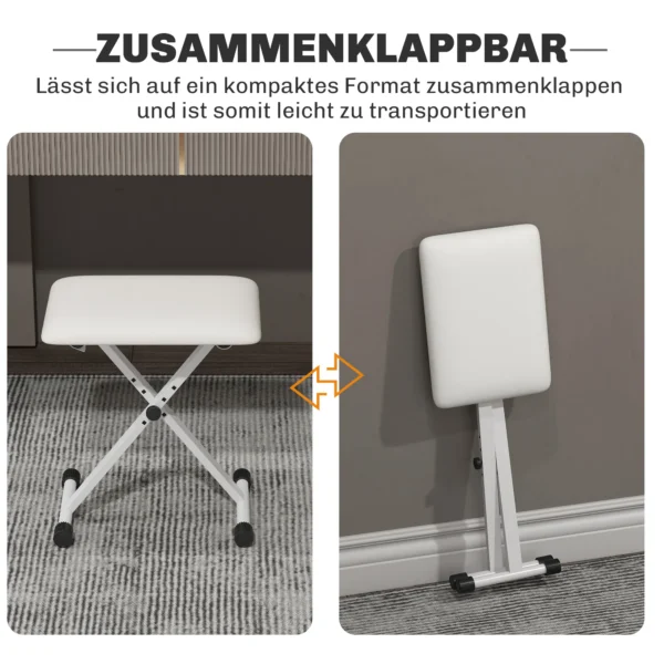 Verstelbare Opvouwbare X vormige Pianokruk Met Kunstleren Kussen 39 X 29 X 37 47 Cm Wit