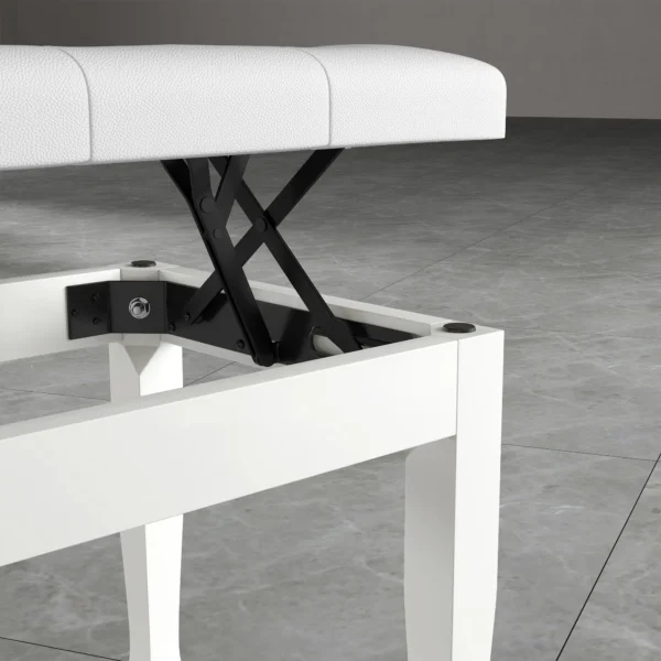 Verstelbare Pianokruk, Pianobank Met Kunstleren Kussen Voor Piano Keyboard 64 X 35 X 45 55 Cm Wit