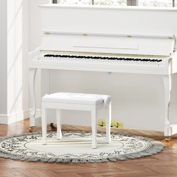 Verstelbare Pianokruk, Pianobank Met Kunstleren Kussen Voor Piano Keyboard 64 X 35 X 45 55 Cm Wit