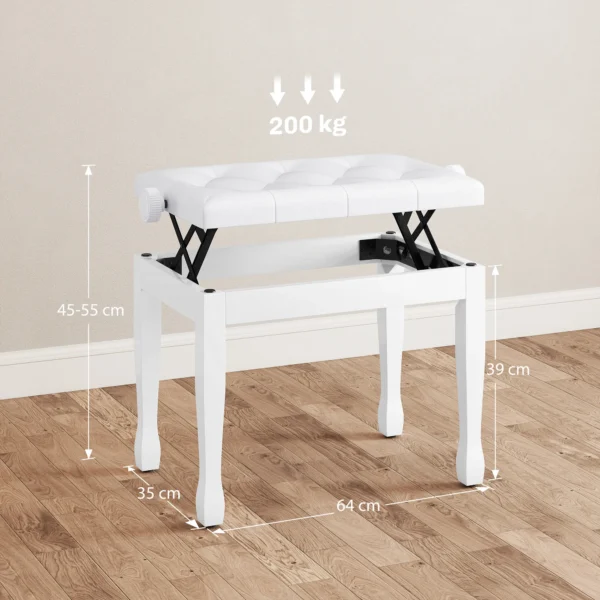 Verstelbare Pianokruk, Pianobank Met Kunstleren Kussen Voor Piano Keyboard 64 X 35 X 45 55 Cm Wit