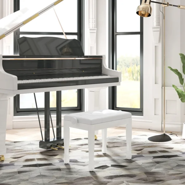 Verstelbare Pianokruk, Pianobank Met Kunstleren Kussen Voor Piano Keyboard 64 X 35 X 45 55 Cm Wit