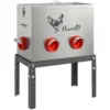 Voerautomaat Kippen 18 Kg Vulcapaciteit Met Afsluitbare Deksel Verstelbare Poten 6 Openingen 42x25x55,5 Cm Zilver
