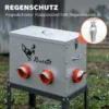 Voerautomaat Kippen 18 Kg Vulcapaciteit Met Afsluitbare Deksel Verstelbare Poten 6 Openingen 42x25x55,5 Cm Zilver
