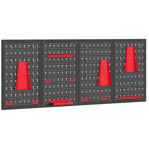 Wandrek Opslagsysteem 60 X 40 Cm, 38 Stks. Opbergrek Met Haken Planken Zichtbare Opslagbakken, Zwart+Rood