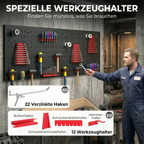 Wandrek Opslagsysteem 60 X 40 Cm, 38 Stks. Opbergrek Met Haken Planken Zichtbare Opslagbakken, Zwart+Rood