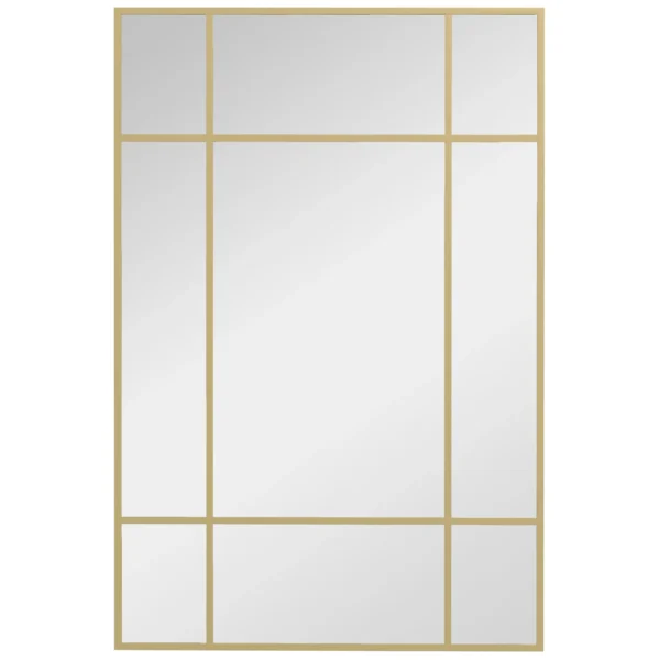 Wandspiegel, Decoratieve Spiegel Met Metalen Frame, Gouden Strepen, Meerlaags Glas, 90B X 2T X 60H Cm