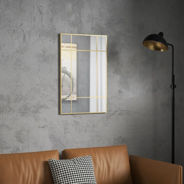 Wandspiegel, Decoratieve Spiegel Met Metalen Frame, Gouden Strepen, Meerlaags Glas, 90B X 2T X 60H Cm