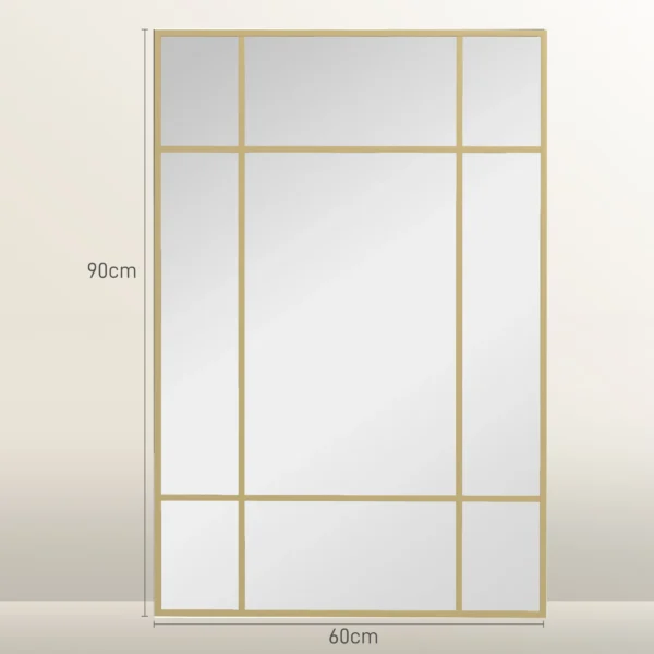 Wandspiegel, Decoratieve Spiegel Met Metalen Frame, Gouden Strepen, Meerlaags Glas, 90B X 2T X 60H Cm