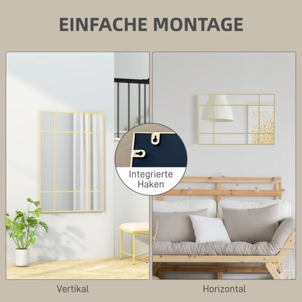 Wandspiegel, Decoratieve Spiegel Met Metalen Frame, Gouden Strepen, Meerlaags Glas, 90B X 2T X 60H Cm