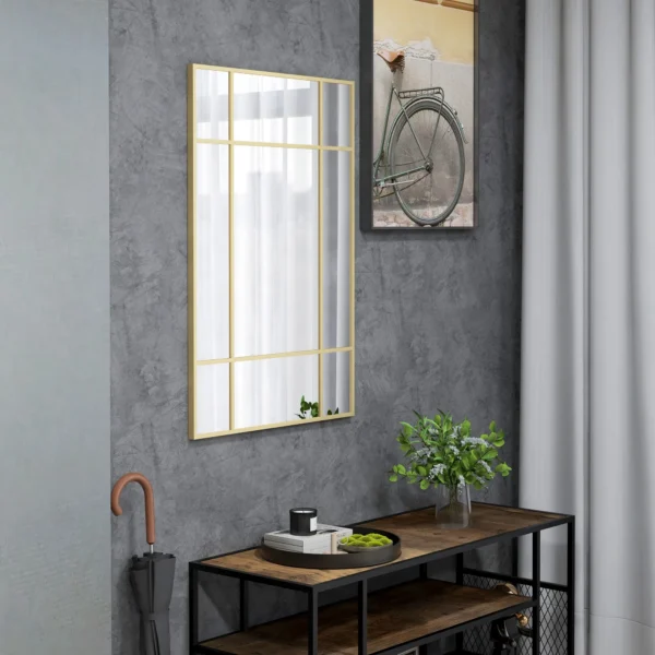 Wandspiegel, Decoratieve Spiegel Met Metalen Frame, Gouden Strepen, Meerlaags Glas, 90B X 2T X 60H Cm