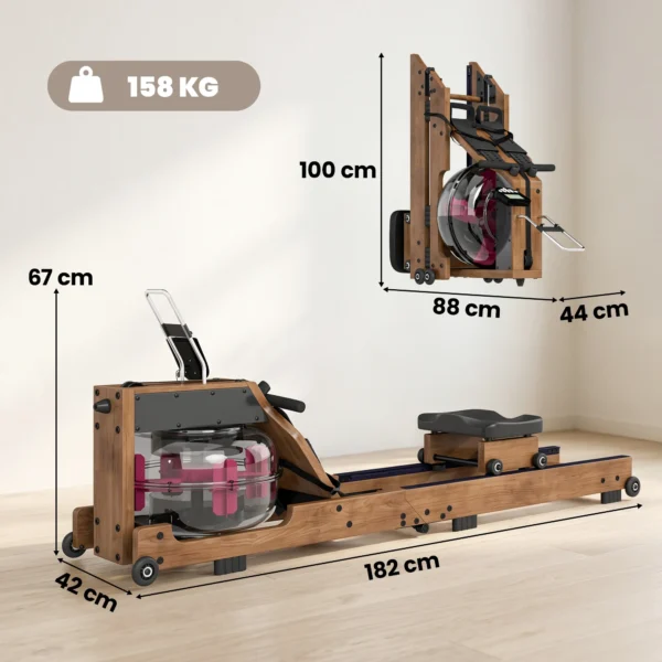 Water Roeiapparaat Voor Thuis Van Rubberhout, Inklapbaar Met Bluetooth APP, Dubbele Aluminium Rails, LCD display Tot 158 Kg