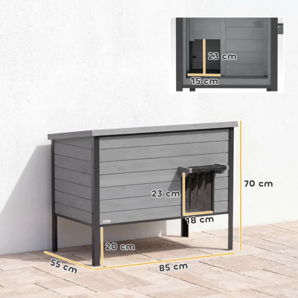 Weerbestendig Kattenhuis Met Opklapbaar Dak, Uitneembare Vloer, Ingang Voor 1 2 Katten Tot 12 Kg, 85x55x70 Cm, Lichtgrijs