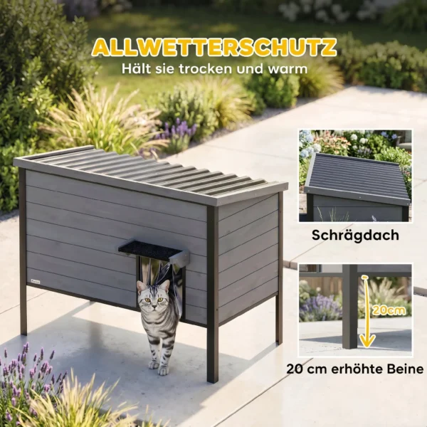 Weerbestendig Kattenhuis Met Opklapbaar Dak, Uitneembare Vloer, Ingang Voor 1 2 Katten Tot 12 Kg, 85x55x70 Cm, Lichtgrijs