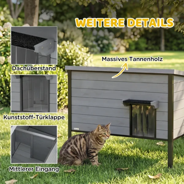 Weerbestendig Kattenhuis Met Opklapbaar Dak, Uitneembare Vloer, Ingang Voor 1 2 Katten Tot 12 Kg, 85x55x70 Cm, Lichtgrijs