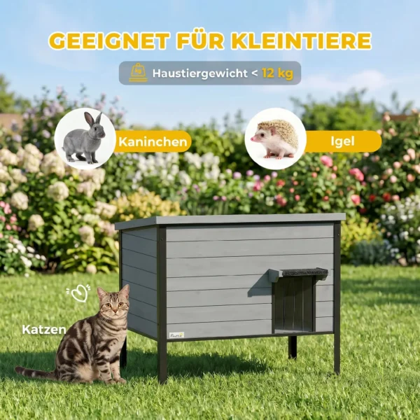 Weerbestendig Kattenhuis Met Opklapbaar Dak, Uitneembare Vloer, Ingang Voor 1 2 Katten Tot 12 Kg, 85x55x70 Cm, Lichtgrijs