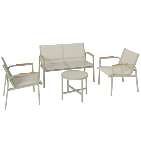 Weerbestendige Tuinmeubelset Van Metaal, Zitgroep Voor 4 Personen, Tuinlounge Met 2 zitsbank, 2 Stoelen, Bijzettafel, Groen