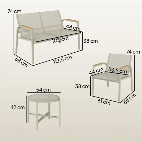 Weerbestendige Tuinmeubelset Van Metaal, Zitgroep Voor 4 Personen, Tuinlounge Met 2 zitsbank, 2 Stoelen, Bijzettafel, Groen
