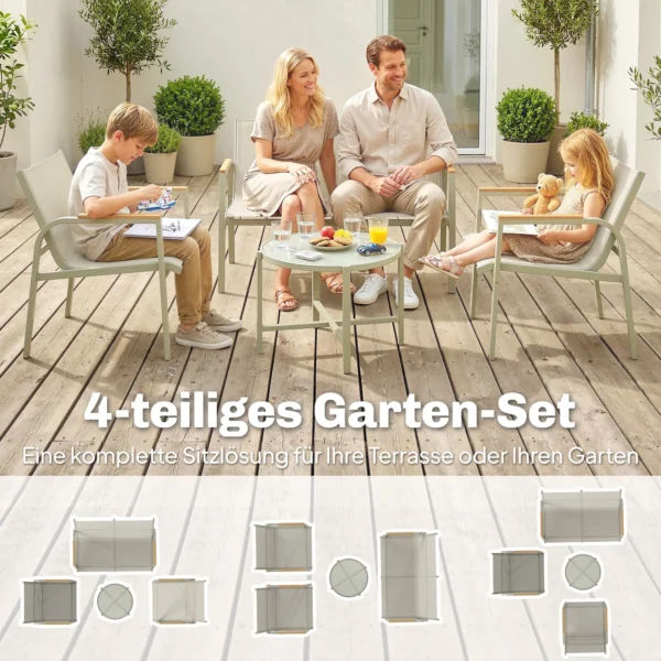 Weerbestendige Tuinmeubelset Van Metaal, Zitgroep Voor 4 Personen, Tuinlounge Met 2 zitsbank, 2 Stoelen, Bijzettafel, Groen