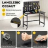 Werkbank Met Gatenbord, Opvouwbare Mobiele Werkbank Met Wielen, Dikke Werkblad, Stalen Frame, Haken, Zwart