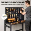 Werkbank Met Gatenbord, Opvouwbare Mobiele Werkbank Met Wielen, Dikke Werkblad, Stalen Frame, Haken, Zwart