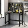 Werkbank Met Gatenbord, Opvouwbare Mobiele Werkbank Met Wielen, Dikke Werkblad, Stalen Frame, Haken, Zwart