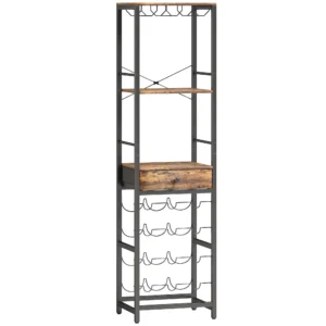 Wijnbar kast Met Lade, Industriële Barschrank, Wijnrek Voor 12 Flessen, Glashouder, Rustiek Bruin