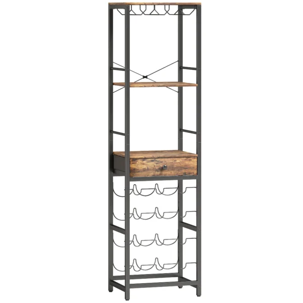 Wijnbar kast Met Lade, Industriële Barschrank, Wijnrek Voor 12 Flessen, Glashouder, Rustiek Bruin