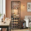 Wijnbar kast Met Lade, Industriële Barschrank, Wijnrek Voor 12 Flessen, Glashouder, Rustiek Bruin