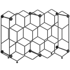 Wijnrek Voor 13 Flessen, Flessenrek Met Honingraatontwerp, Verstelbare Voeten, Kantelbeveiliging, Metaal, 43 X 15,5 X 31 Cm, Zwart