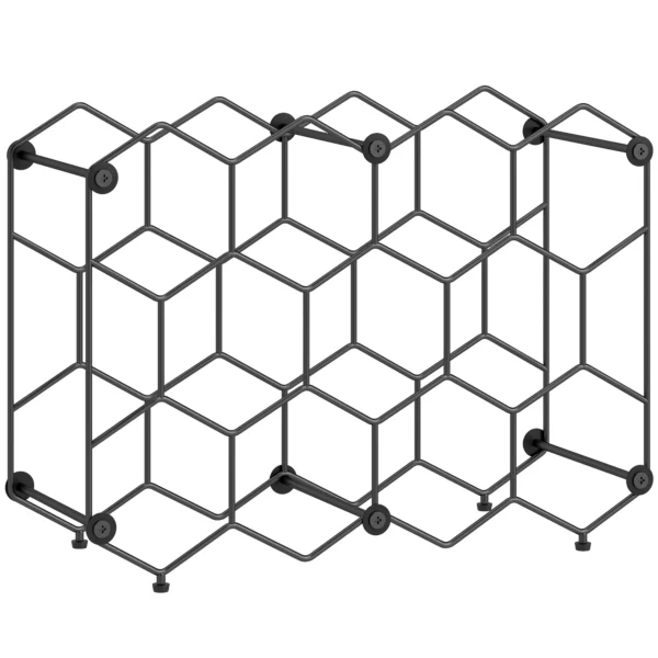 Wijnrek Voor 13 Flessen, Flessenrek Met Honingraatontwerp, Verstelbare Voeten, Kantelbeveiliging, Metaal, 43 X 15,5 X 31 Cm, Zwart