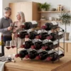 Wijnrek Voor 13 Flessen, Flessenrek Met Honingraatontwerp, Verstelbare Voeten, Kantelbeveiliging, Metaal, 43 X 15,5 X 31 Cm, Zwart
