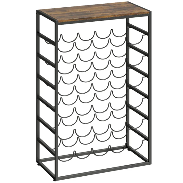 Wijnrek Voor 30 Flessen, Vrijstaand Flessenrek Van Metaal Voor Kelder Opslagruimte 59 X 30 X 88,5 Cm Rustiek Bruin