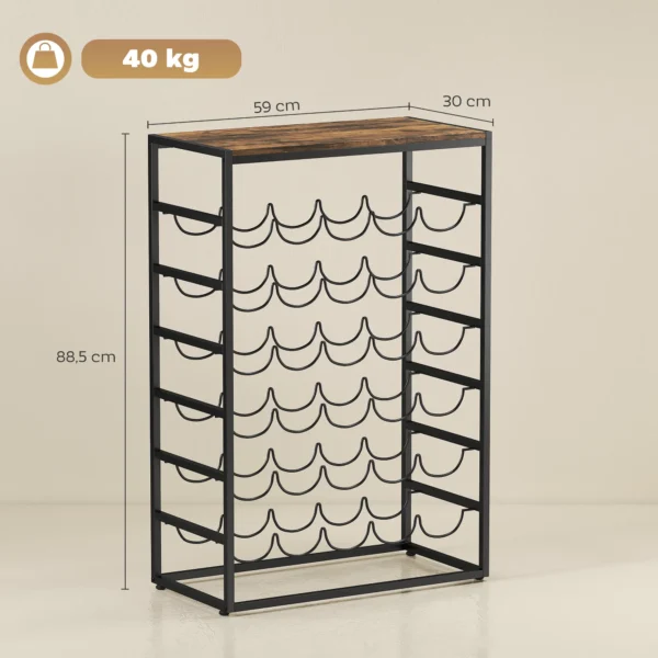 Wijnrek Voor 30 Flessen, Vrijstaand Flessenrek Van Metaal Voor Kelder Opslagruimte 59 X 30 X 88,5 Cm Rustiek Bruin