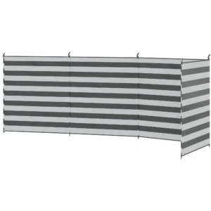 Windscherm Camping Zichtscherm Met 4 Stalen Stangen Draagtas Strandscherm Voor Camping Tuin Strand 540 X 150 Cm Grijs+Wit