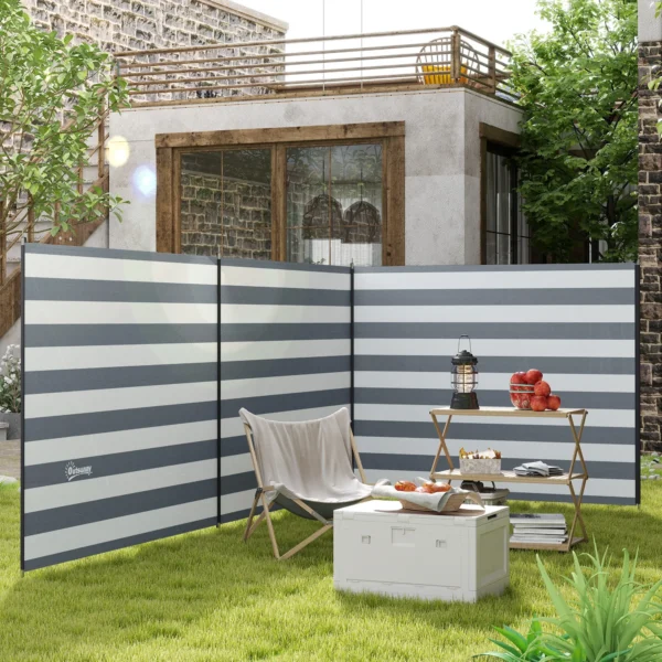Windscherm Camping Zichtscherm Met 4 Stalen Stangen Draagtas Strandscherm Voor Camping Tuin Strand 540 X 150 Cm Grijs+Wit