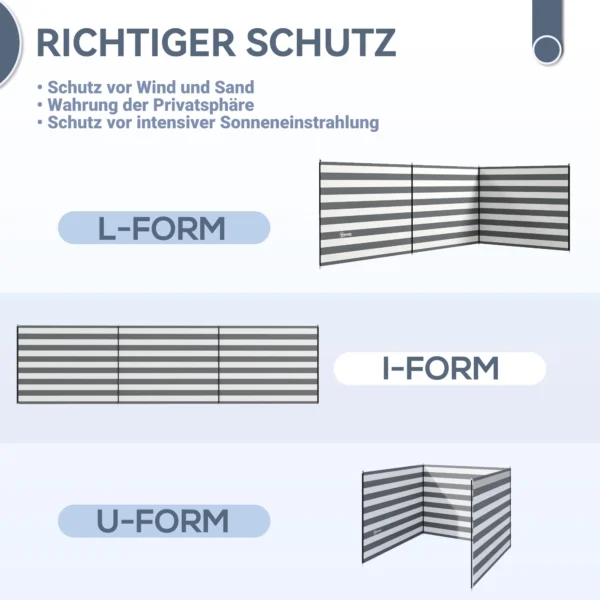 Windscherm Camping Zichtscherm Met 4 Stalen Stangen Draagtas Strandscherm Voor Camping Tuin Strand 540 X 150 Cm Grijs+Wit