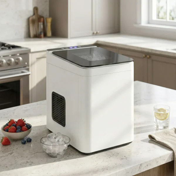 Zelfreinigende Tafel ijsmachine Compacte Ijsmaker Met Schep En Mand Wit