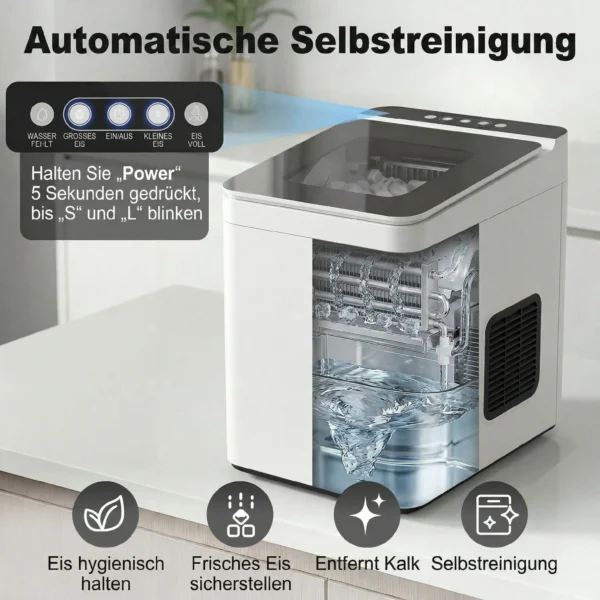 Zelfreinigende Tafel ijsmachine Compacte Ijsmaker Met Schep En Mand Wit